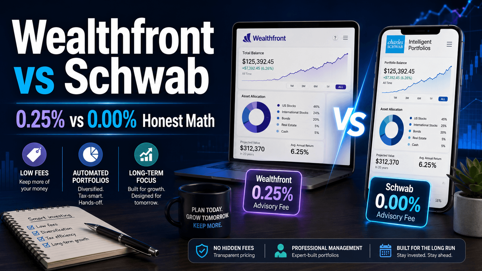 Wealthfront vs Schwab 2026: 0.25% vs 0.00% Honest Math Wealthfront vs Schwab 2026: 0.25% vs 0.00% Honest Math